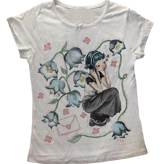Y2K Korean Popular Clothes Emo Aesthetic Summer Baby Tee Streetwear Gothic Harajuku Graphic Print T-shirt Women Vintage Crop Top