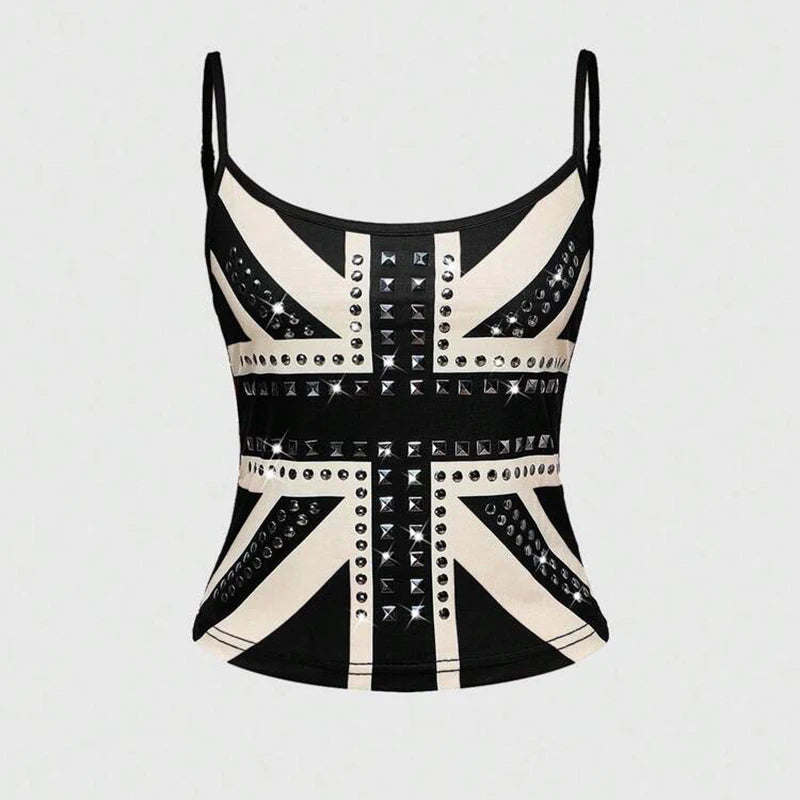 Camisole Sexy Hot Girls America Print Grunge Crop Top Vintage Punk Slim Crop Top Female Tank Baby Tee 2000s Y2k Emo Harajuku