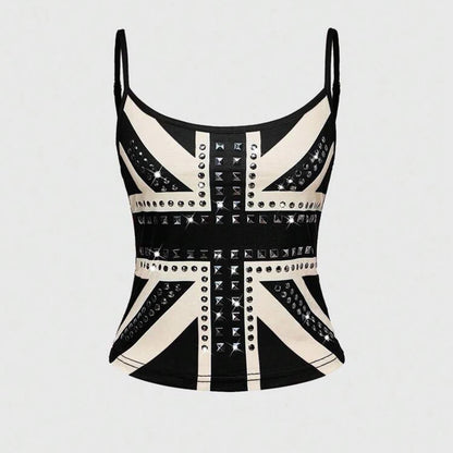 Camisole Sexy Hot Girls America Print Grunge Crop Top Vintage Punk Slim Crop Top Female Tank Baby Tee 2000s Y2k Emo Harajuku