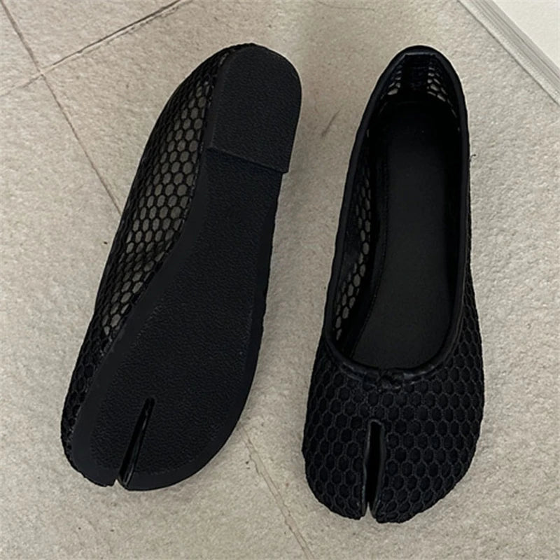 Summer Hollow Out Mesh Split Toe Women Tabi Ballet Flats Comfortable Walking Loafers Casual Ladies Dance Shoe Zapatos De Mujer