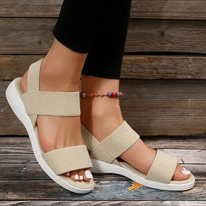 Women's Knit Elastic Cloth Wedge Sandals Slip On Lightweight Walking Sandals Women Plus Size Comfortable Summer Shoes Woman 2025