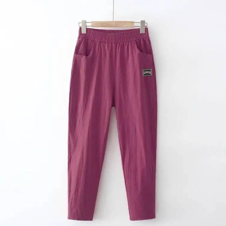Women's Loose Cotton Linen Pants High Waist Nine Points Slimming Casual Harlan Pants Breathable Thin Linen Material