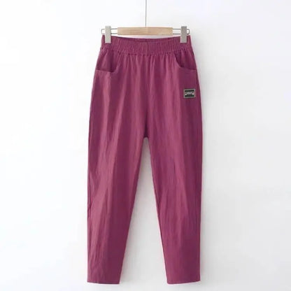 Women's Loose Cotton Linen Pants High Waist Nine Points Slimming Casual Harlan Pants Breathable Thin Linen Material
