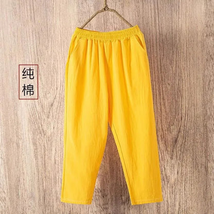 Women's Loose Cotton Linen Pants High Waist Nine Points Slimming Casual Harlan Pants Breathable Thin Linen Material