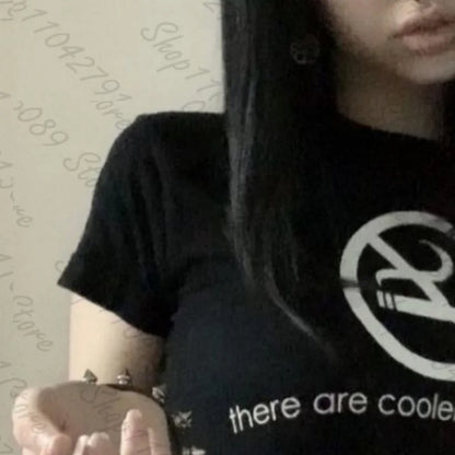 Y2k Style Goth Letter Print Vintage Street Women Grunge T-shirt Clothes Aesthetic 2000s Tops Cute Emo Girl Crop Slim Baby Tee
