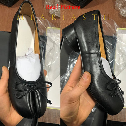 NEW Split Toe Tabi Shoes Size 43 Genuine Leather White Ballet Flats Women Low Heel Mary Janes Pumps Ballerinas Zapatos Mujer
