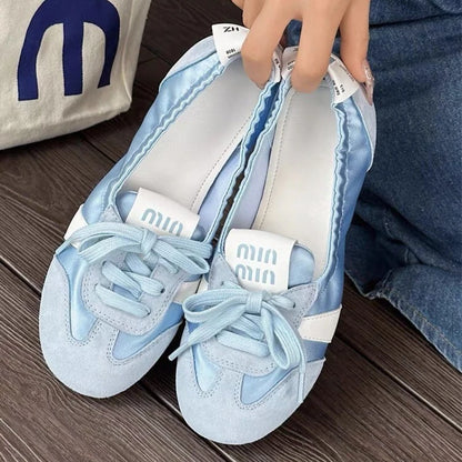 2026 New Women's Casual Sneakers Summer Cozy Shallow Ballet Flats Shoes New Women Lace Up Sport Shoes Zapatos De Mujer