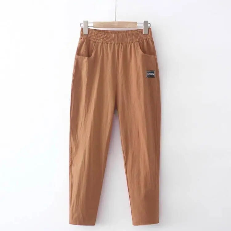Women's Loose Cotton Linen Pants High Waist Nine Points Slimming Casual Harlan Pants Breathable Thin Linen Material