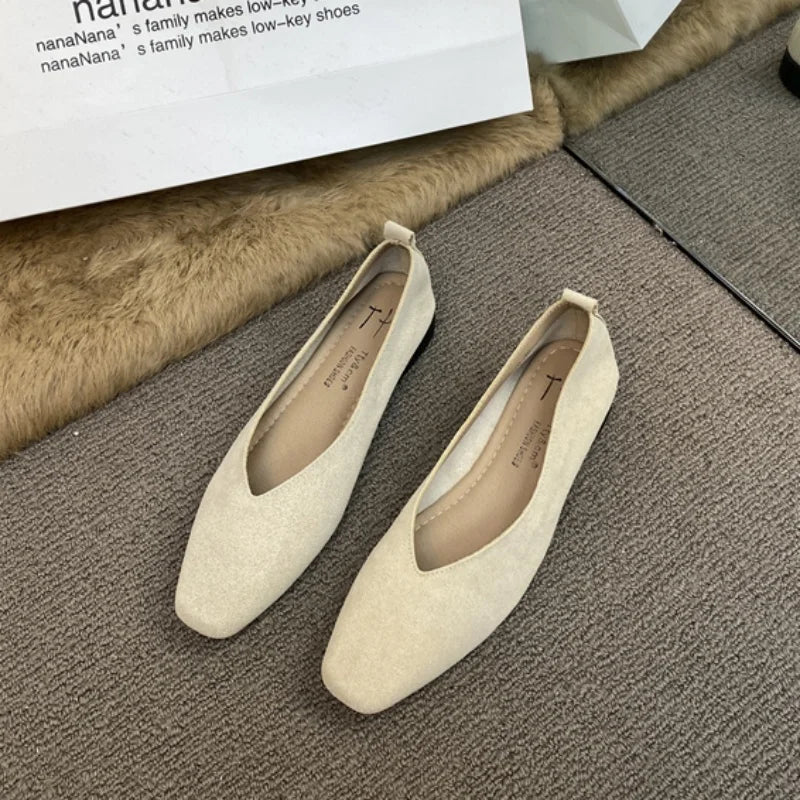 Bailamos Women Red Lightweight Shoes Square Toe  Slip On Vintage Soft Ballet Flats Female Shoes Ballet Flats Casual Sneaker Shoe