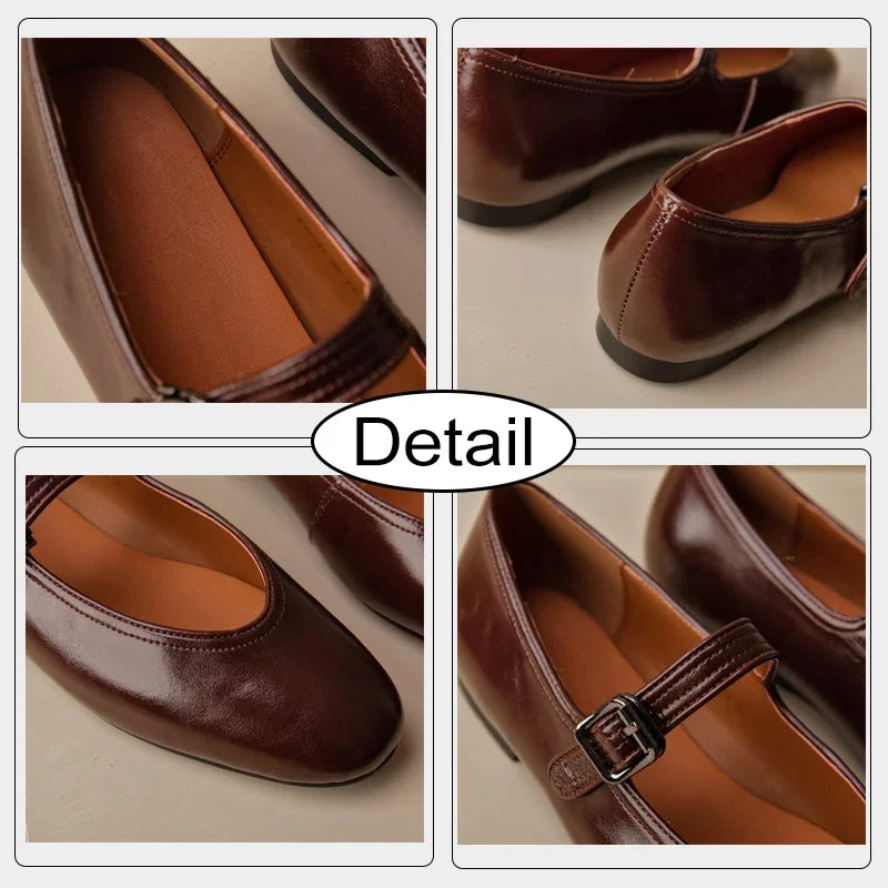 JOZHAMTA Size 33-42 Women Ballet Flats Shoes Real Leather Buckle Strap Casual Loafers Low Heels Luxury Mary Janes Office Lady