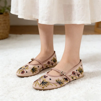 New Mesh Breathable Ballet Flats Women Luxury Designer Embroidered Flower Mary Jane Shoes Light Comfort Low Heeled Summer Flats