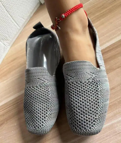 Solid Color Square Toe Mesh Loafers Shallow Women Flats Shoes Soft Bottom Knit Ballet Flats Shoes Casual Slip on Boat Shoes