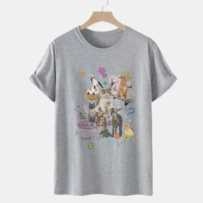 Retro Harajuku Fashion Women Shirt Cute Milk Cat Graphic T-Shirts Oversized Tee Y2k Aesthetic Female Tees Streetwear Tops