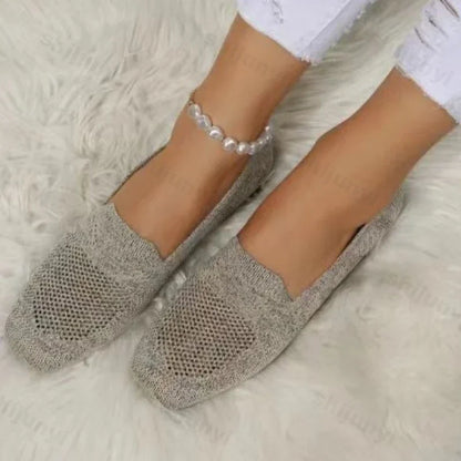 2024 Solid Color Square Toe Mesh Loafers Shallow Women Flats Shoes Soft Bottom Knit Ballet Flats Shoes Casual Slip on Boat Shoes
