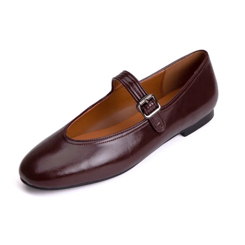 JOZHAMTA Size 33-42 Women Ballet Flats Shoes Real Leather Buckle Strap Casual Loafers Low Heels Luxury Mary Janes Office Lady