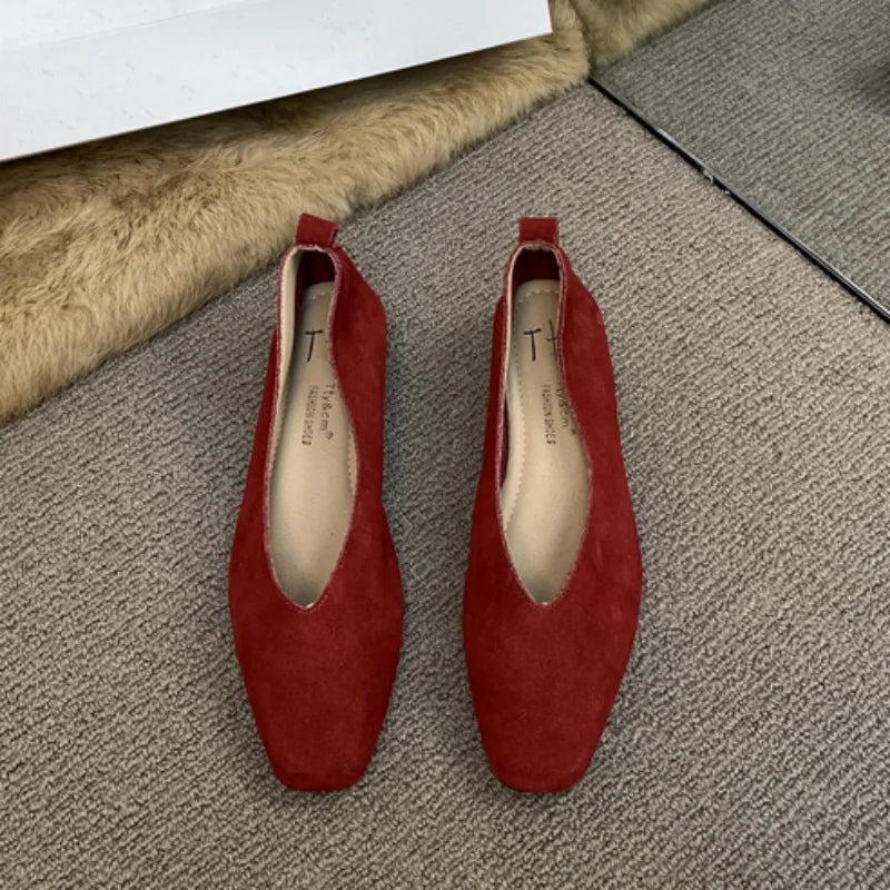 Bailamos Women Red Lightweight Shoes Square Toe  Slip On Vintage Soft Ballet Flats Female Shoes Ballet Flats Casual Sneaker Shoe
