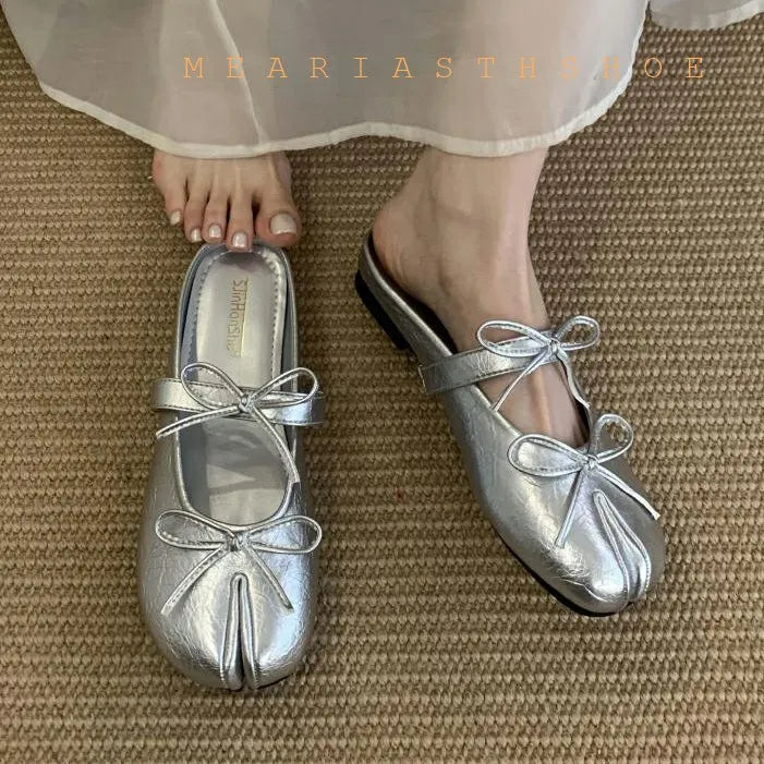 NEW Split Toe Tabi Shoes Size 43 Genuine Leather White Ballet Flats Women Low Heel Mary Janes Pumps Ballerinas Zapatos Mujer