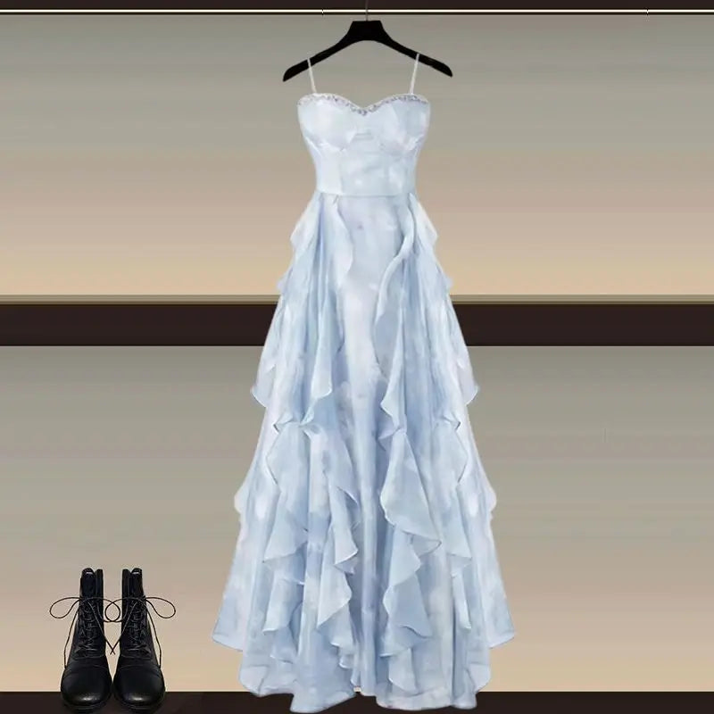 Women's Summer New Elegant Chiffon Sunscreen Shirt+Strap Skirt Two piece Suit 2026 Lady Korean Fashion Sexy Dress Matching Set