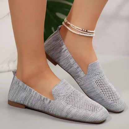 Solid Color Square Toe Mesh Loafers Shallow Women Flats Shoes Soft Bottom Knit Ballet Flats Shoes Casual Slip on Boat Shoes