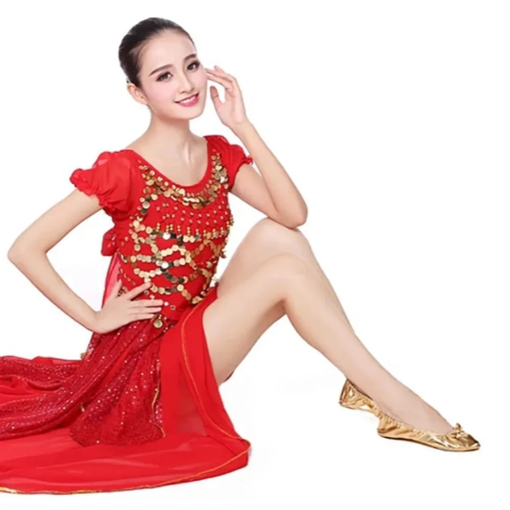 Professional Bowknot Belly Dancing Shoes Golden Leather Foldable Ballet Flats Round Toe Foldable Ballerina Flats Girls