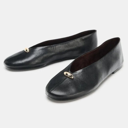 Luxury Metal Buckle Decoration Ballet Flats Women Green Leather Ballet Sneakers Light Soft Sole Comfortable Loafers for Ladies
