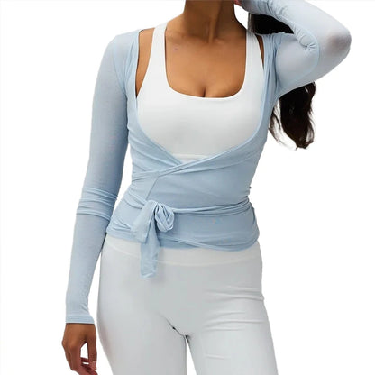 Women’s yoga workout set with slim-fit crop top and matching fitness leggings