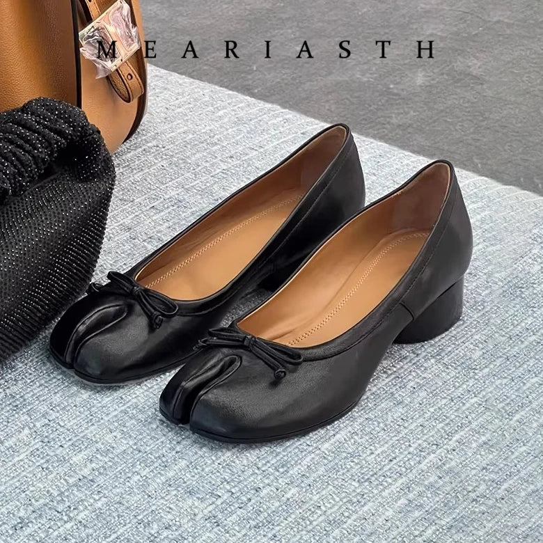 NEW Split Toe Tabi Shoes Size 43 Genuine Leather White Ballet Flats Women Low Heel Mary Janes Pumps Ballerinas Zapatos Mujer