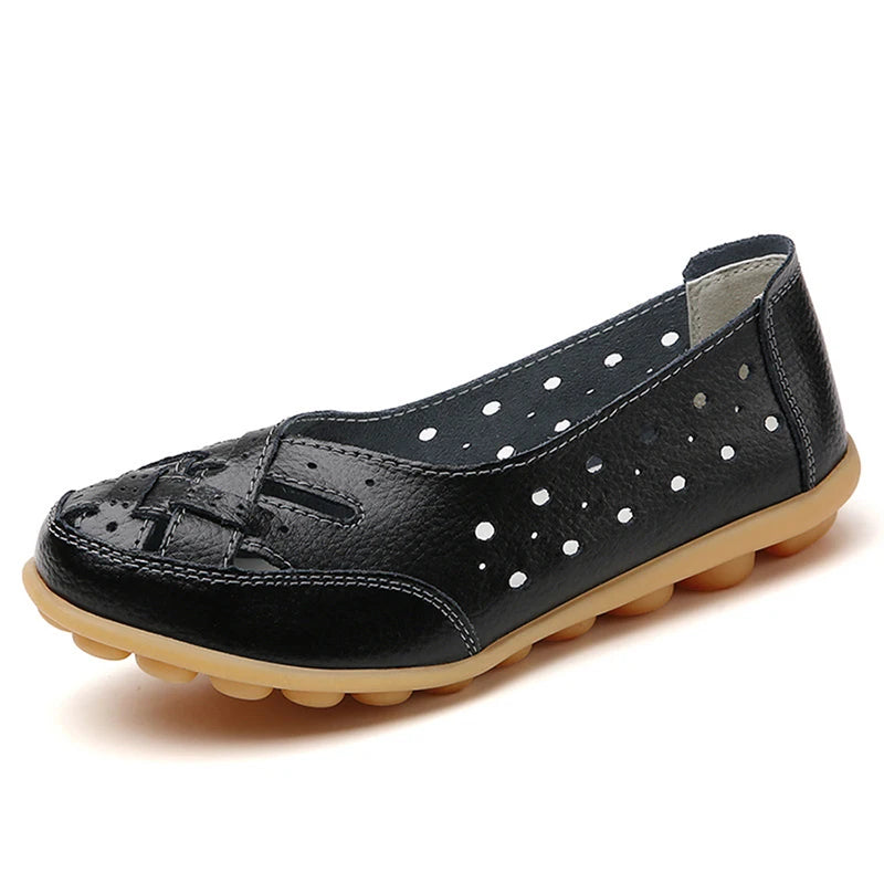 Women Flats Genuine Leather Fashion Soft Shoes Women Hollow Designer Shoes Slip On Ballet Flats Oxford Shoes Woman Plus Size