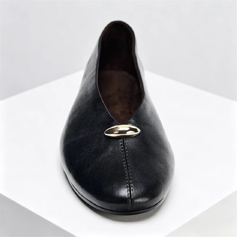 Luxury Metal Buckle Decoration Ballet Flats Women Green Leather Ballet Sneakers Light Soft Sole Comfortable Loafers for Ladies