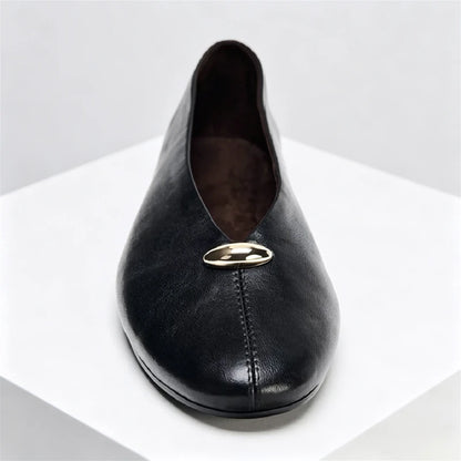 Luxury Metal Buckle Decoration Ballet Flats Women Green Leather Ballet Sneakers Light Soft Sole Comfortable Loafers for Ladies