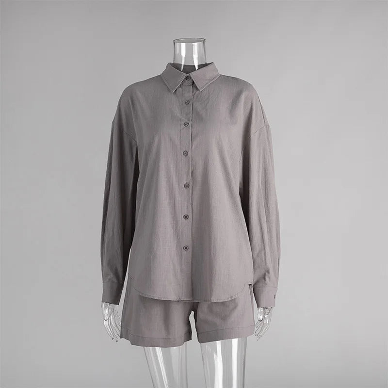 Casual Cotton Linen Pants Suit Women Solid Cozy Lapel Single Breasted Shirt Elastic Waist Wide Leg Pant 2026 Summer Loose Outfit