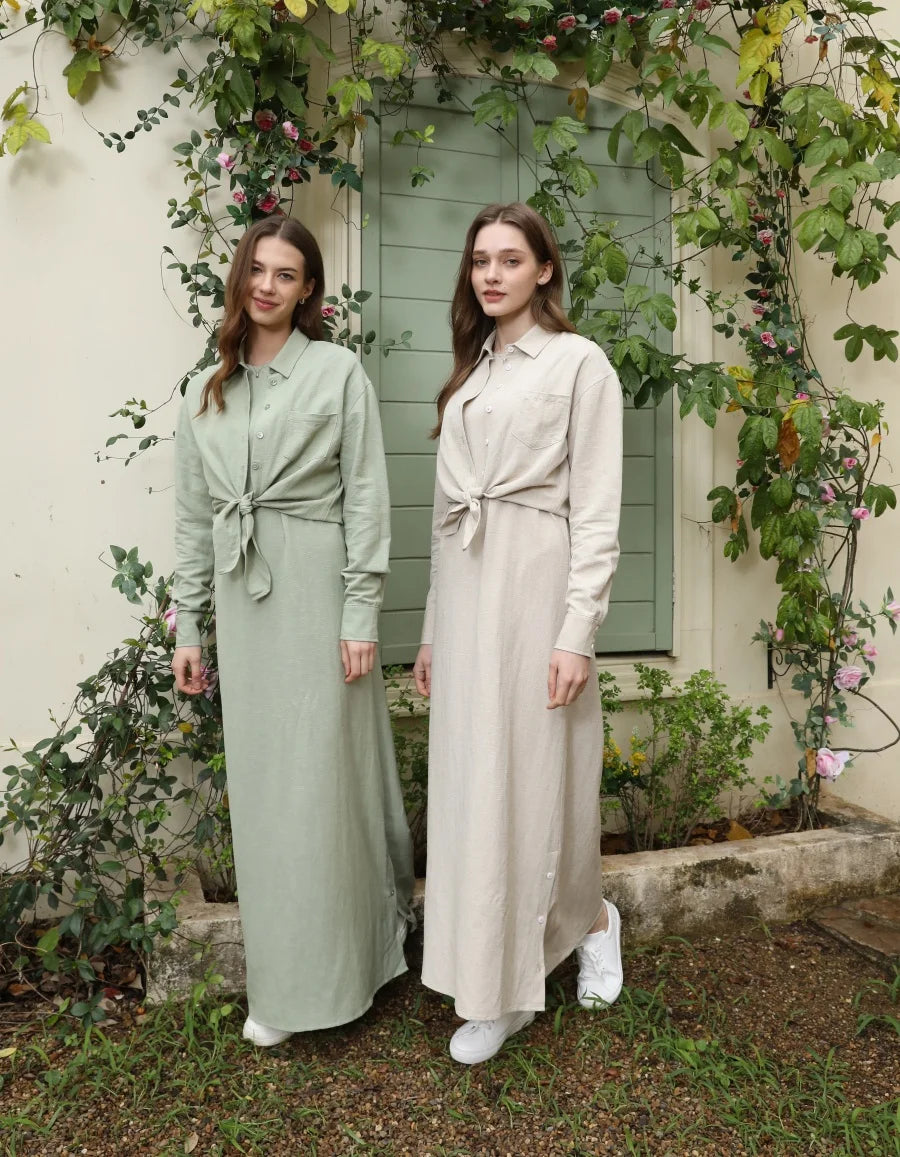 AS 2025 linen shirt + dress matching  set high quality nature linen with Breathable fabric