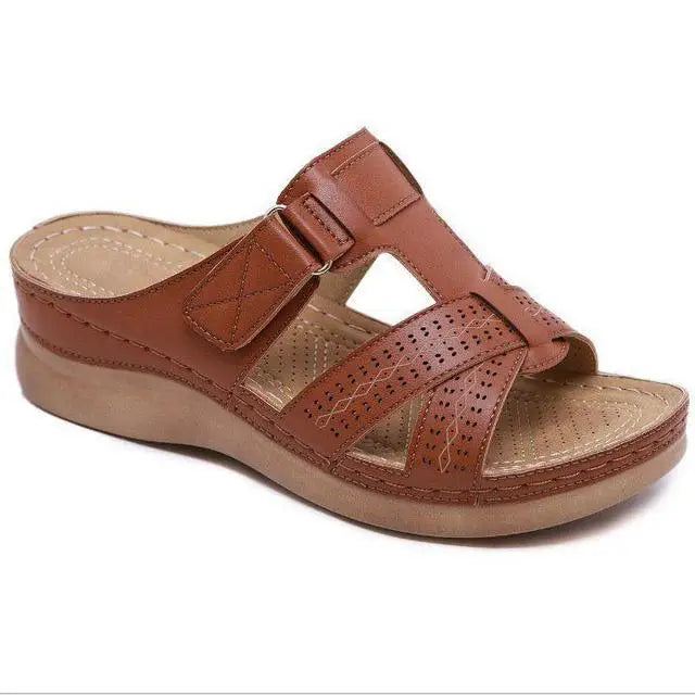 Summer Women Wedge Sandals Premium Orthopedic Open Toe Slippers Vintage Anti-Slip Leather Casual Female Platform Retro Shoes