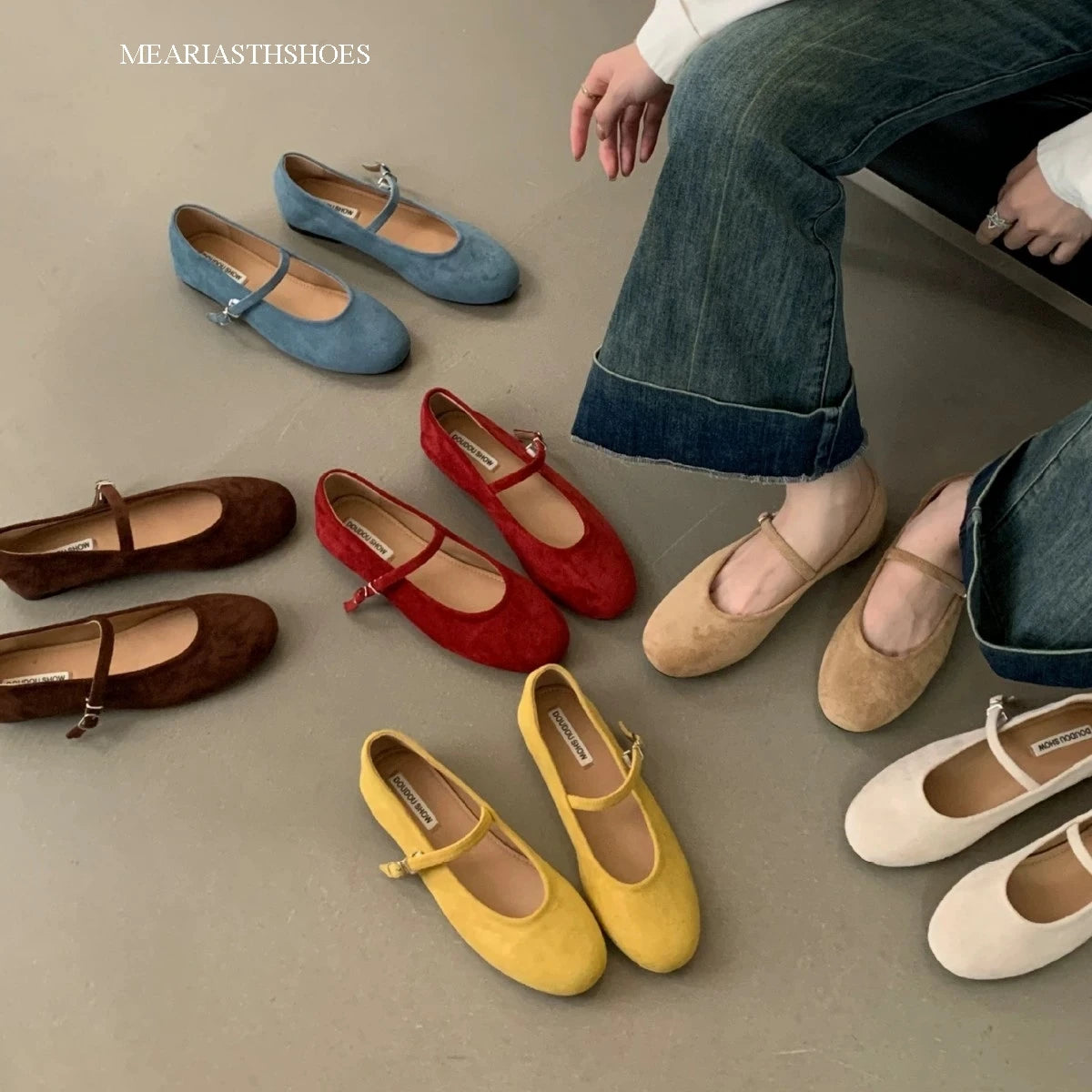 Original Shoes Ballet Flats Stylish suede leather Women's Mary Jane Ballet Shoes Laofers Casual Soft Leather Comfortable Flat