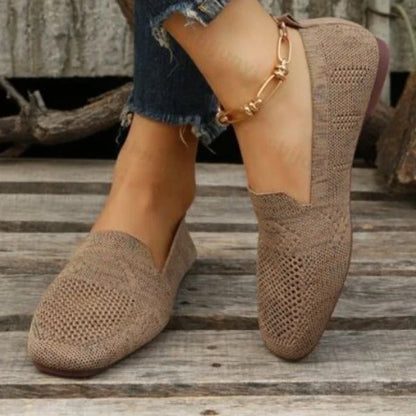 2024 Solid Color Square Toe Mesh Loafers Shallow Women Flats Shoes Soft Bottom Knit Ballet Flats Shoes Casual Slip on Boat Shoes