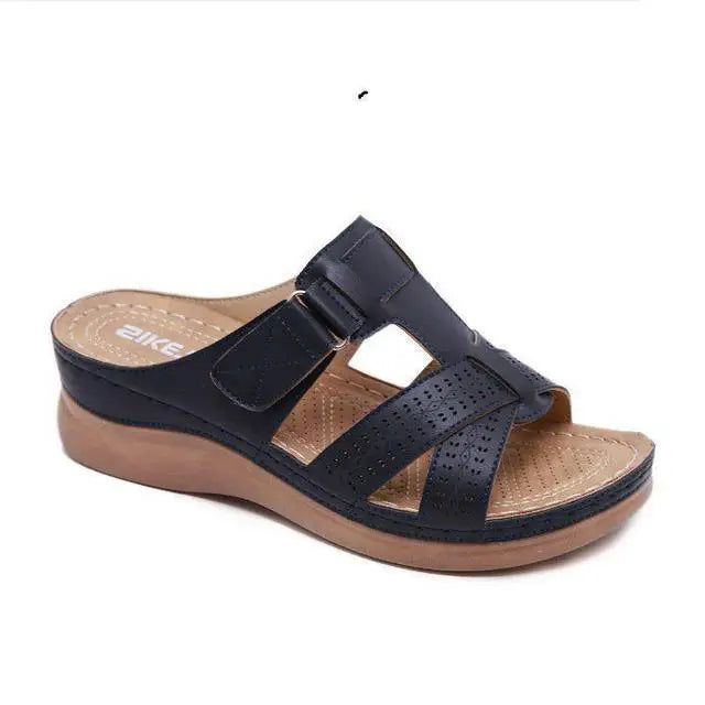 Summer Women Wedge Sandals Premium Orthopedic Open Toe Slippers Vintage Anti-Slip Leather Casual Female Platform Retro Shoes
