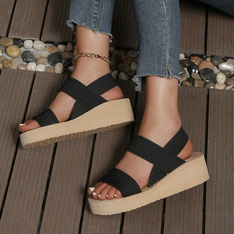 New Minimalist Slingback Wedge Sandals Outdoor Summer Lightweight Slides Solid Color Thick Bottom Ladies Shoes Female Sandals