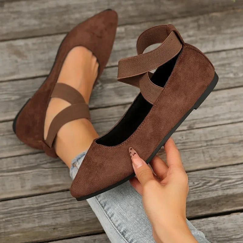 Womens Shoes Ballet Flats Shoes Ladies Sandals Strap Non Slip Ankle Elastic Belt Cute Ballerina Ladies Elegent Flats Heel Shoes