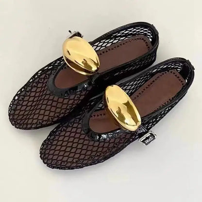 Women Breathable Hollow Shoes New Non-slip Soft Sole Ballet Flats Comfortable Large Size Lightweight Casual Outside Loafers