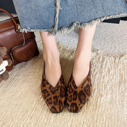Big Size 35-43Snake Pattern Leather Woman Square Toe Shallow Ballet Flats Wowen Ballerinas Daily Slip on Loafers Mocasines Mujer