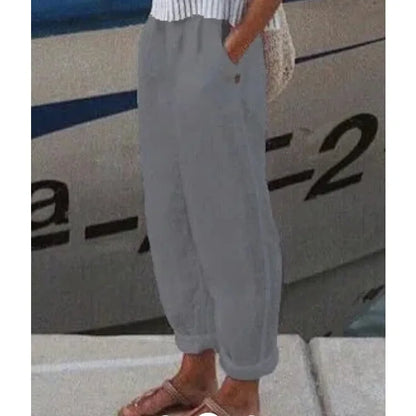 Autumn Casual Women's Trousers Comfortable Solid Cotton Linen Pants For Women 2024 Spring Fashion Daily Side Pocket Pants Female