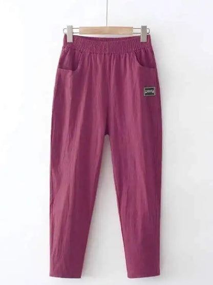 Women's Loose Cotton Linen Pants High Waist Nine Points Slimming Casual Harlan Pants Breathable Thin Linen Material