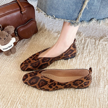 Big Size 35-43Snake Pattern Leather Woman Square Toe Shallow Ballet Flats Wowen Ballerinas Daily Slip on Loafers Mocasines Mujer