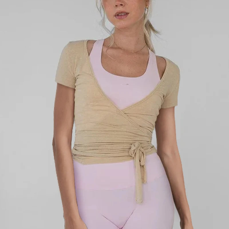 Women’s yoga workout set with slim-fit crop top and matching fitness leggings