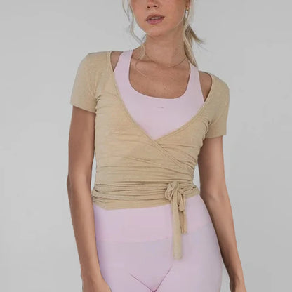 Women’s yoga workout set with slim-fit crop top and matching fitness leggings