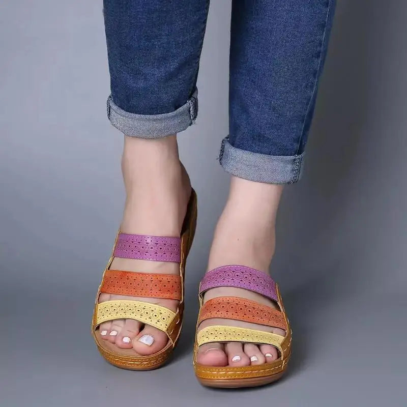 Summer Women Wedge Sandals Premium Orthopedic Open Toe Slippers Vintage Anti-Slip Leather Casual Female Platform Retro Shoes