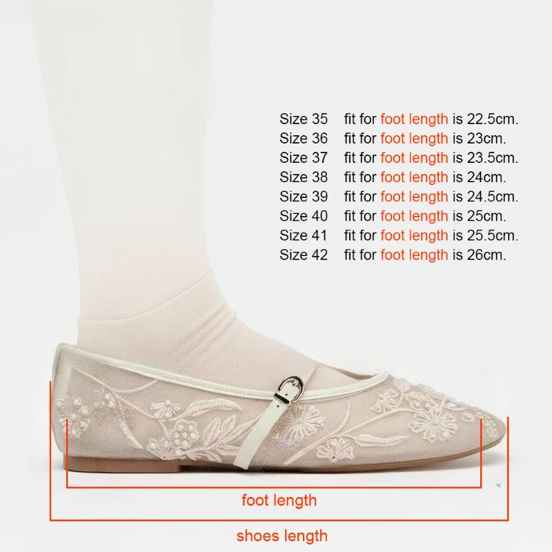 2026 New Women Mary Jane Flats Round Toe Floral Embroidered Mesh Strap Summer Comfortable Breathable Daily Walking Shoes