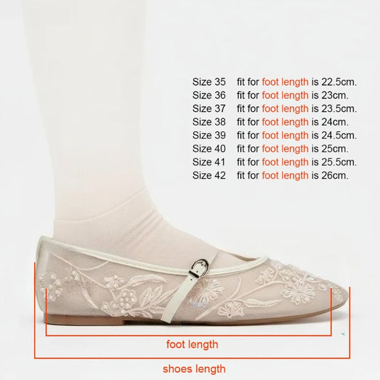 2026 New Women Mary Jane Flats Round Toe Floral Embroidered Mesh Strap Summer Comfortable Breathable Daily Walking Shoes