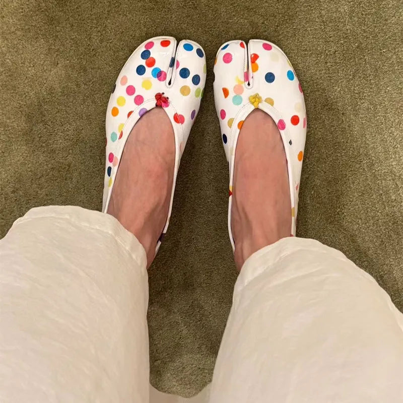 Fashion Colorful Polka Dot Split toe Women Ballet Flats Sweet Spring Summer Tabi Walking Loafers Casual Girls Dance Lazy Shoes