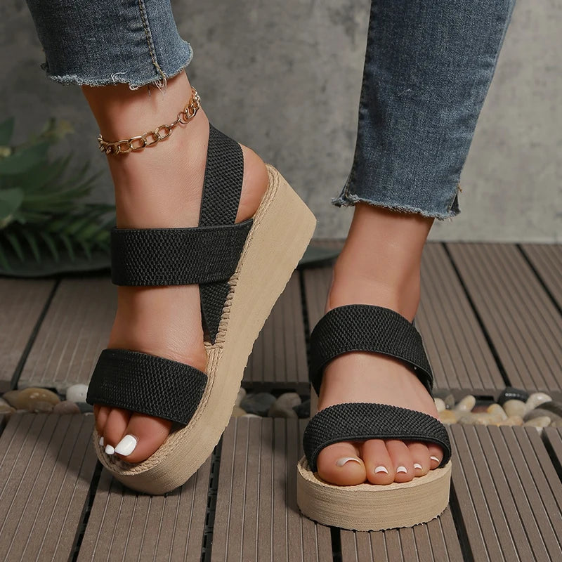 New Minimalist Slingback Wedge Sandals Outdoor Summer Lightweight Slides Solid Color Thick Bottom Ladies Shoes Female Sandals